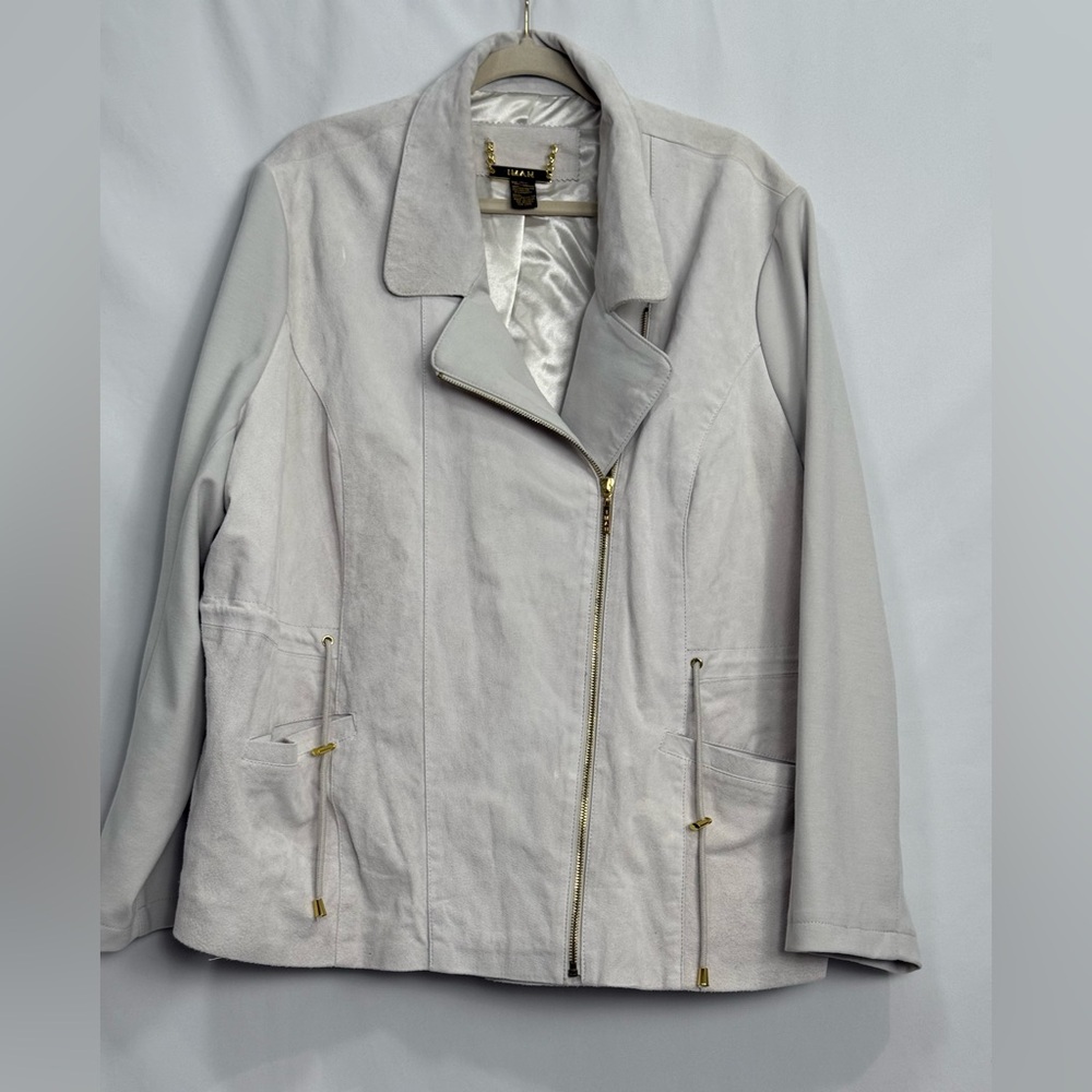 IMAN Jacket Off White SUEDE LEATHER Moto Zip Global Chic Premium 3X Gorgeous
